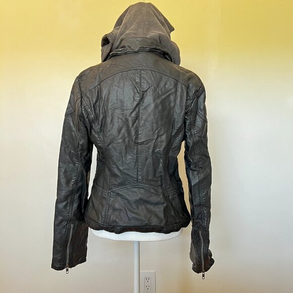 FREE PEOPLE Cleo Vegan Faux Leather Moto Hooded Jacket | Size 10 | Black - Picture 13 of 16
